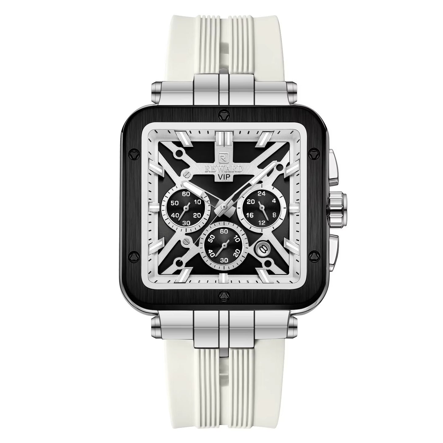 REWARD Analog Quartz Wristwatch for Men –White Color, Black Dial, Stylish Design, Everyday Wear
